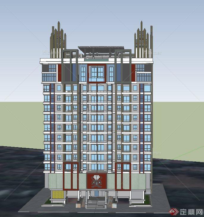 现代某12层住宅建筑设计SU模型