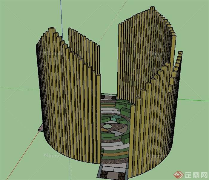 园林景观圆形景墙设计SU模型