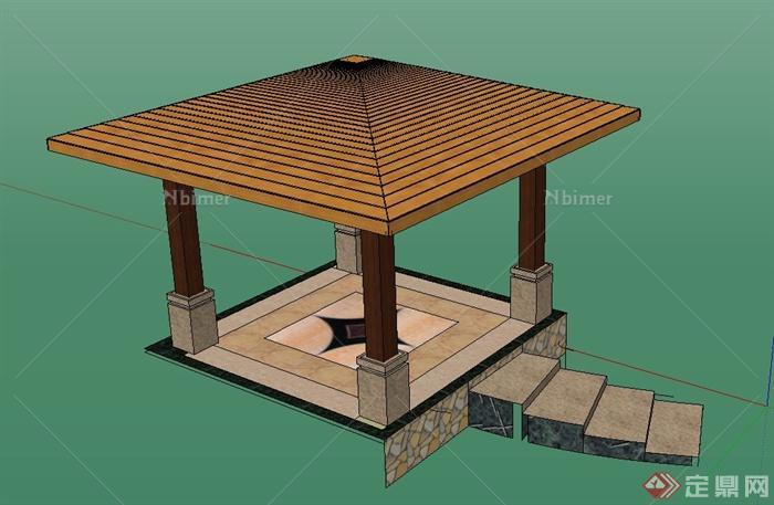 园林景观节点木质亭子设计SU模型