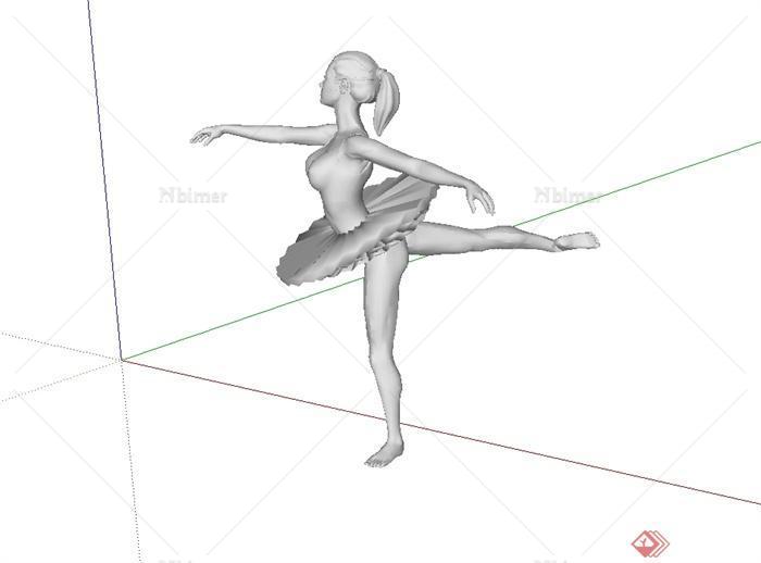 现代风格芭蕾女孩雕塑设计su模型[原创]
