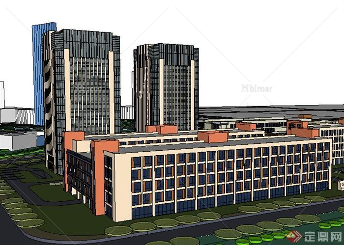 某多层商业建筑楼设计SU模型（含景观）