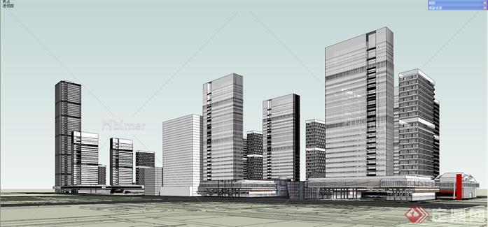 CBD中央办公区 商业区与居住区建筑群总体规划su