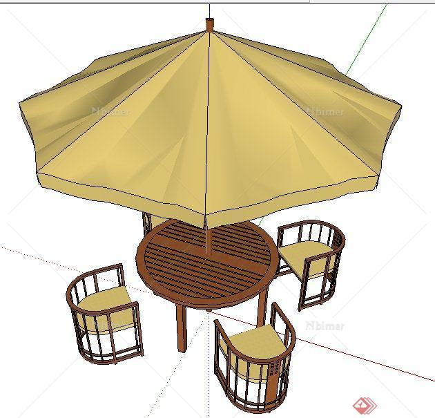 现代中式遮阳伞及桌椅su模型