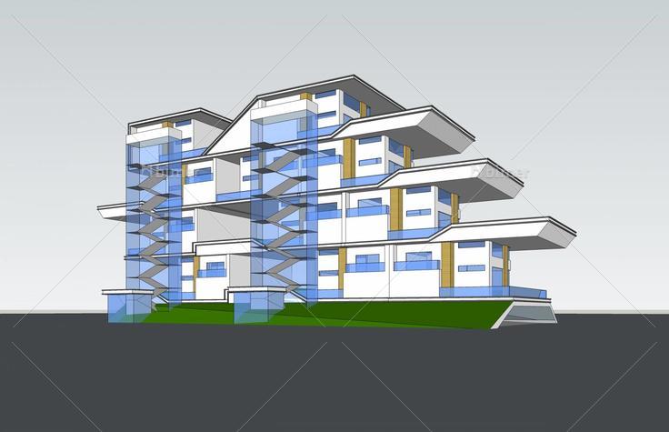 现代小高层住宅楼(42300)su模型下载