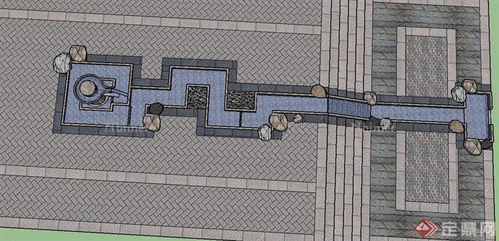 园林景观节点流水景观设计SU模型