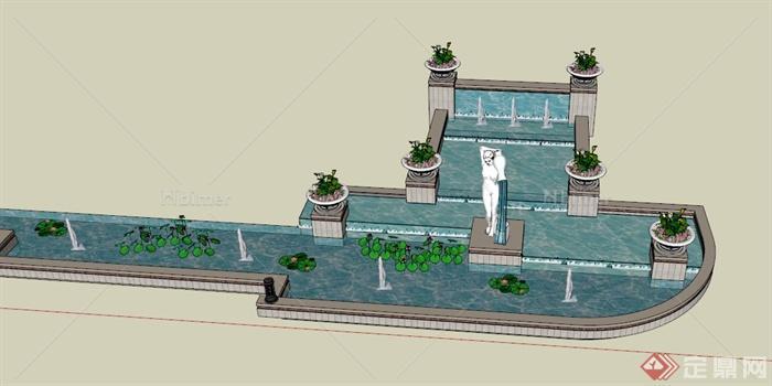 某欧式水池组合水景设计SU模型