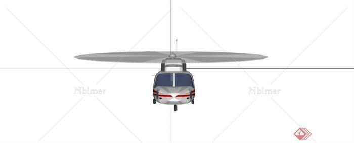 某现代白色直升机SU模型