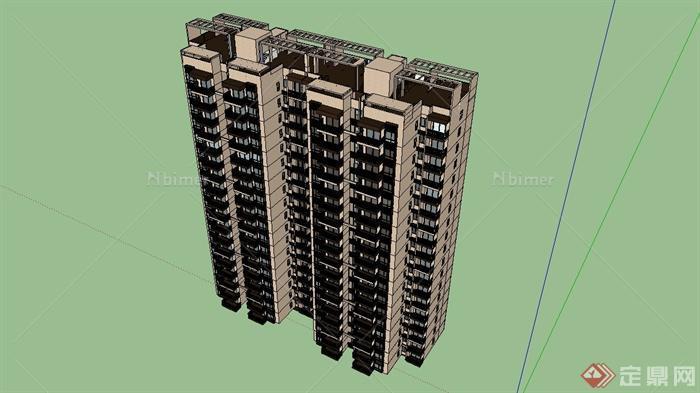 某现代简约风格小高层住宅楼建筑设计SU模型[原创
