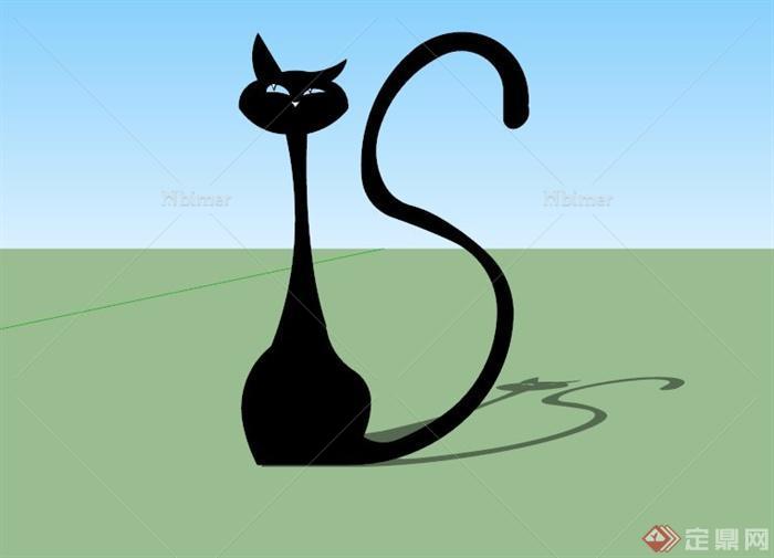 黑色卡通猫咪雕塑小品设计SU模型[原创]