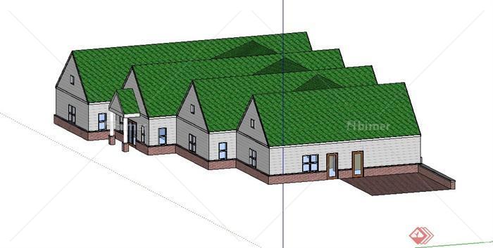 某联排有梯度单层住宅建筑设计SU模型