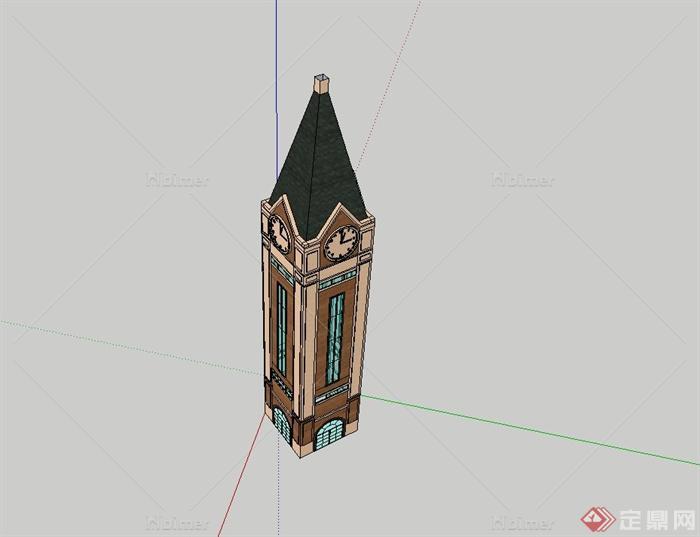 某英式风格钟塔建筑设计su模型