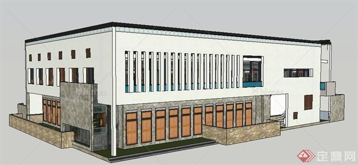 现代新中式风格图书馆建筑设计su模型