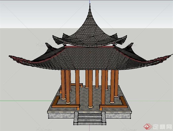 园林古典中式四角翘檐亭设计SU模型
