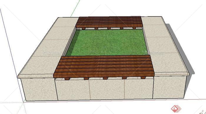 正方形树池坐凳设计SU模型[原创]