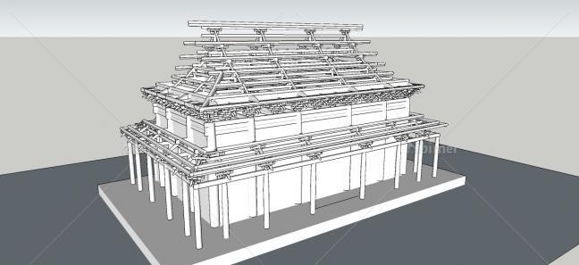 一个古代建筑木构架SketchUp模型提供下载有截图