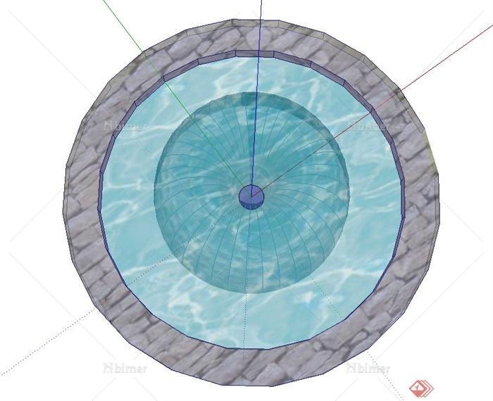 园林景观节点圆形喷泉水池设计SU模型[原创]