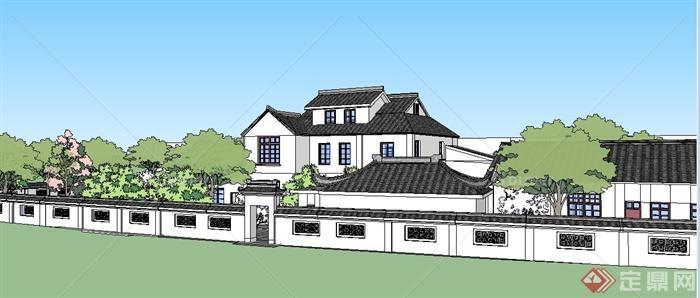 中式大型别墅住宅建筑su模型[原创]