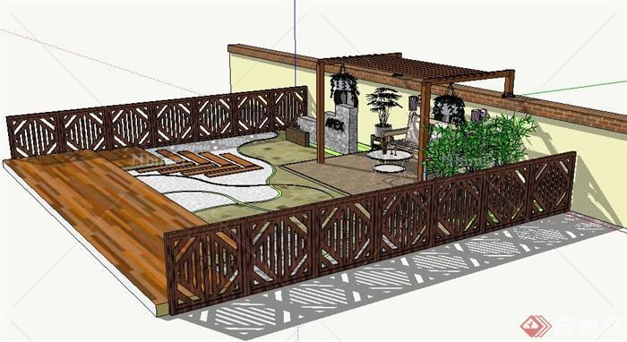 现代中式屋顶花园模型su设计[原创]