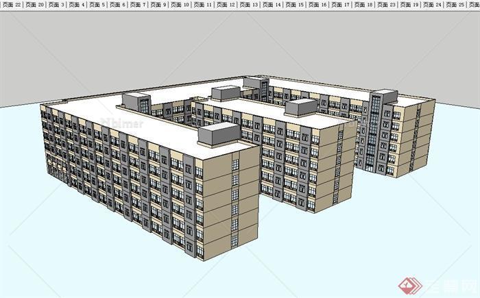 某现代风格多层学生宿舍楼建筑设计su模型[原创]