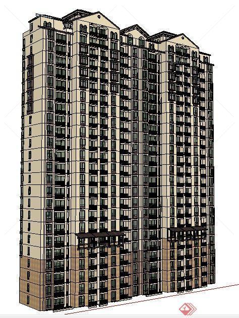 简欧风格高层公寓住宅楼建筑设计su模型