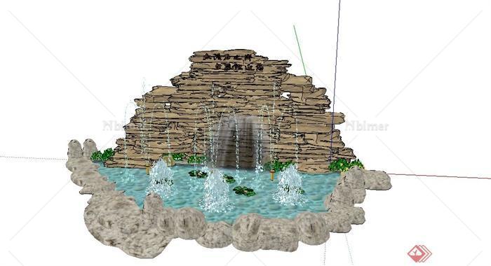 园林景观节点喷泉假山结合设计SU模型