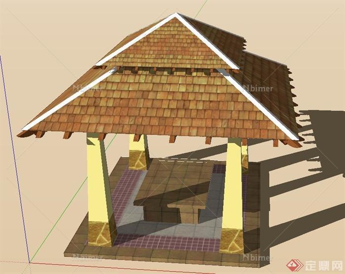 园林景观节点四角重檐亭设计SU模型