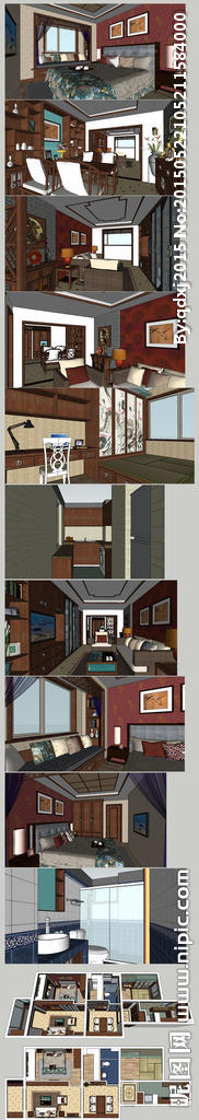 中式家装整理布置SU模型设计图片