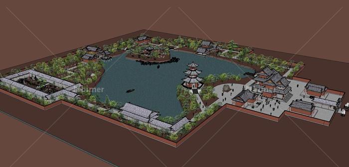 古典中式公园景观设计SketchUp模型[原创]
