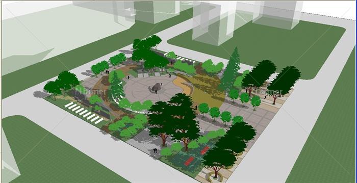 某现代小广场景观规划设计su模型