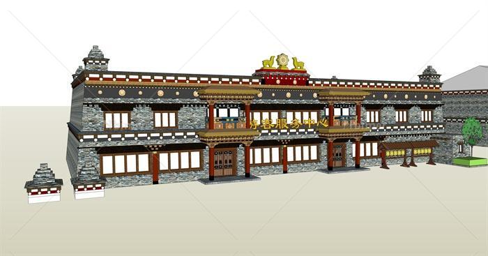 藏式风格游客服务中心建筑设计su模型[原创]