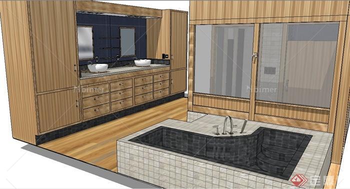 日式风格原木风卫生间室内设计su模型