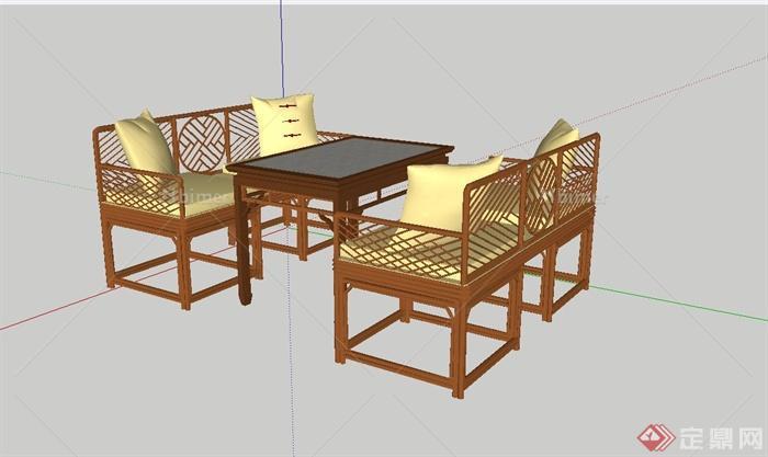 现代中式风格桌椅组合设计su模型