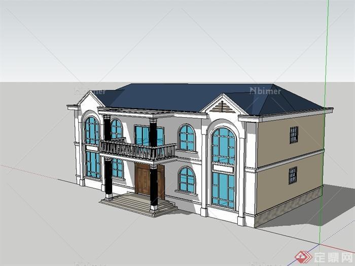 两个美式风格独特别墅建筑楼设计su模型