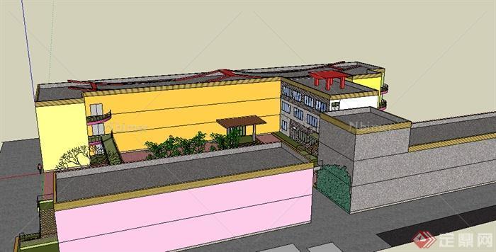 某特色小学建筑楼设计SU模型素材