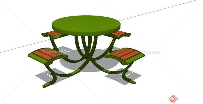 户外绿色桌椅组合SU模型[原创]
