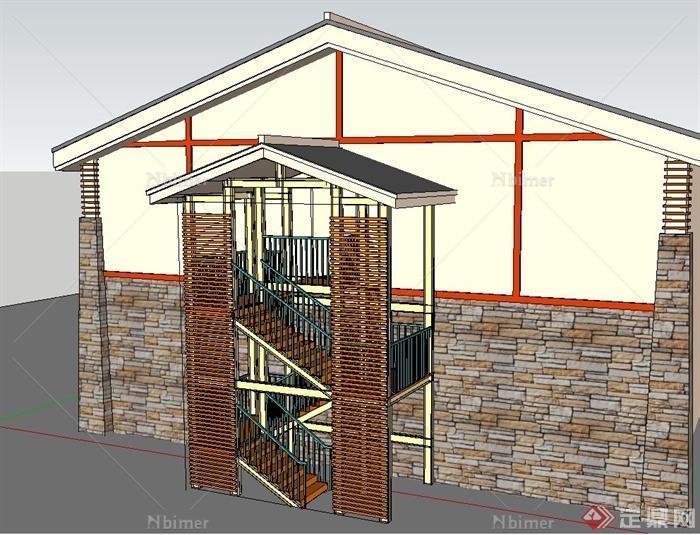 某建筑外接楼梯设计SU模型模型（含效果图）