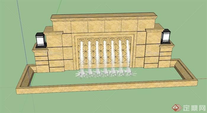 新古典吐水景墙设计SU模型