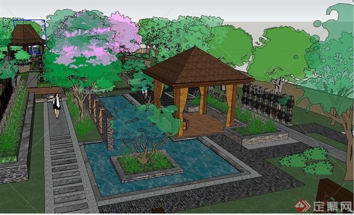 某东南亚风格私家温泉庭院景观设计SU模型[原创]