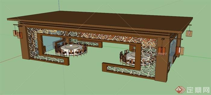 中式就餐亭设计SU模型