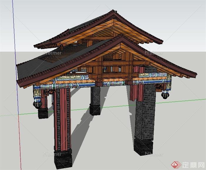 古典中式门廊、大门设计SU模型