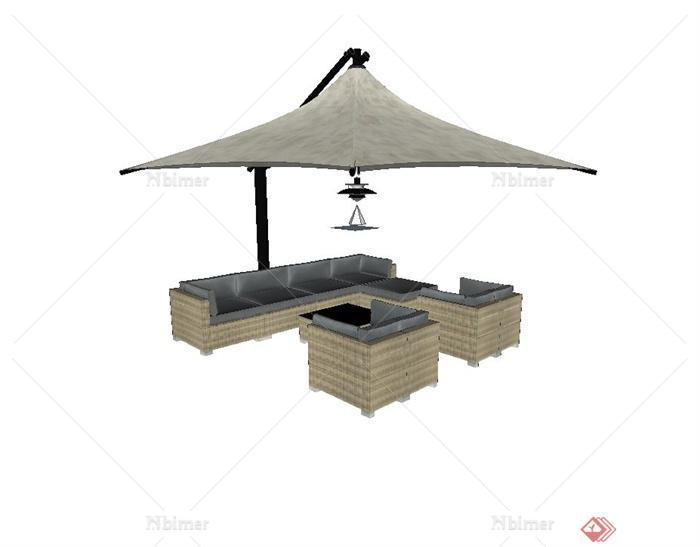 某现代风格休闲区沙发、遮阳伞组合设计su模型