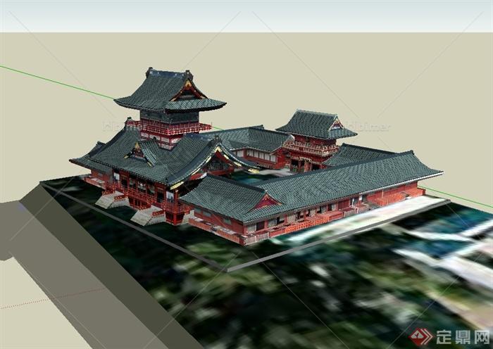 中国古典中式详细寺庙旅游建筑su模型[原创]