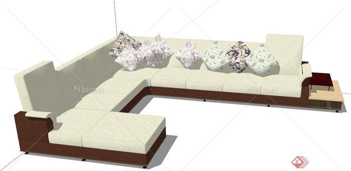 现代风格转折直角沙发su模型