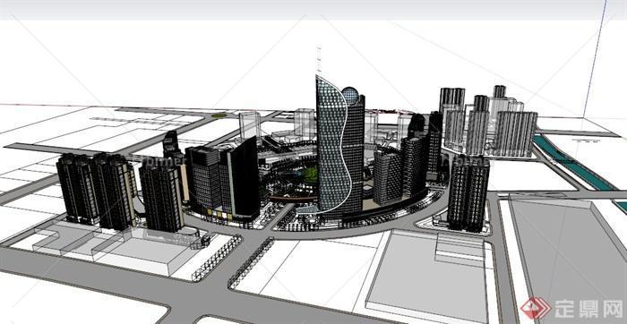 某现代广场商业综合体建筑设计SU模型