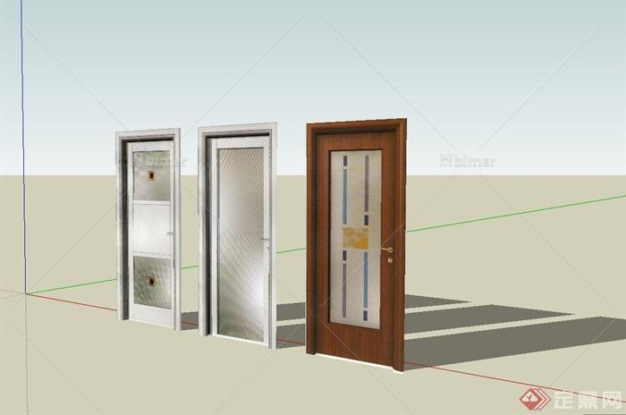三种不同款式的室内装饰门设计su模型