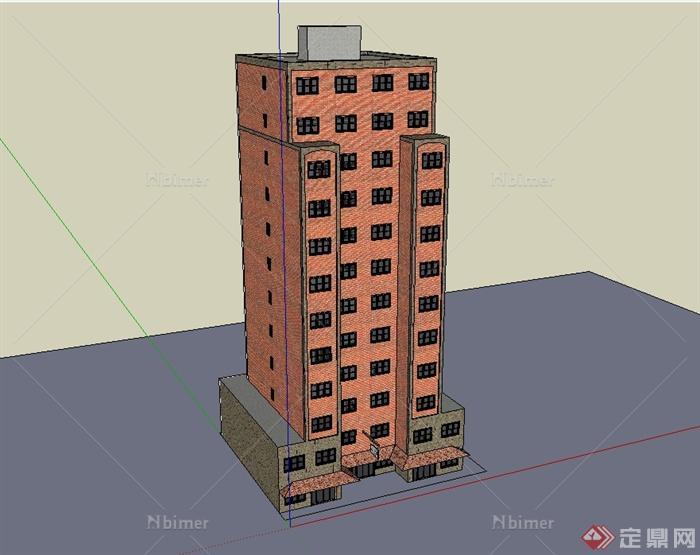 现代小高层公寓建筑楼设计su模型[原创]