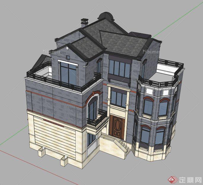 欧式三层别墅建筑设计SU模型