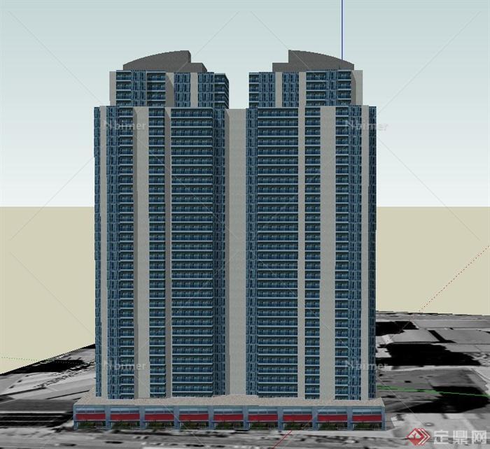 现代某高层联排住宅建筑设计SU模型
