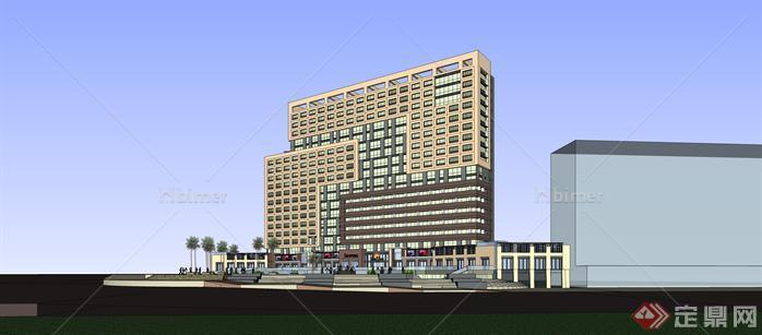 现代高层酒店式公寓建筑设计su模型[原创]