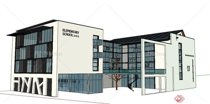 某现代多层学校教学楼建筑设计su模型